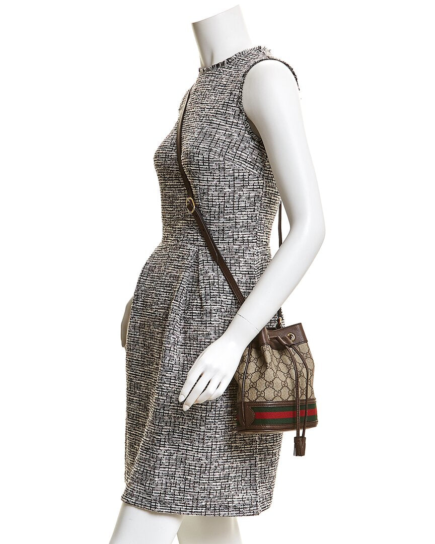 Gucci Ophidia Mini Gg Supreme Canvas & Leather Bucket Bag, Brown