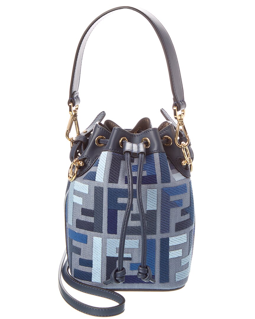 Fendi Handbag Dnu Inv Mon Tresor & Bag Leather Canvas Blue Bucket Bag