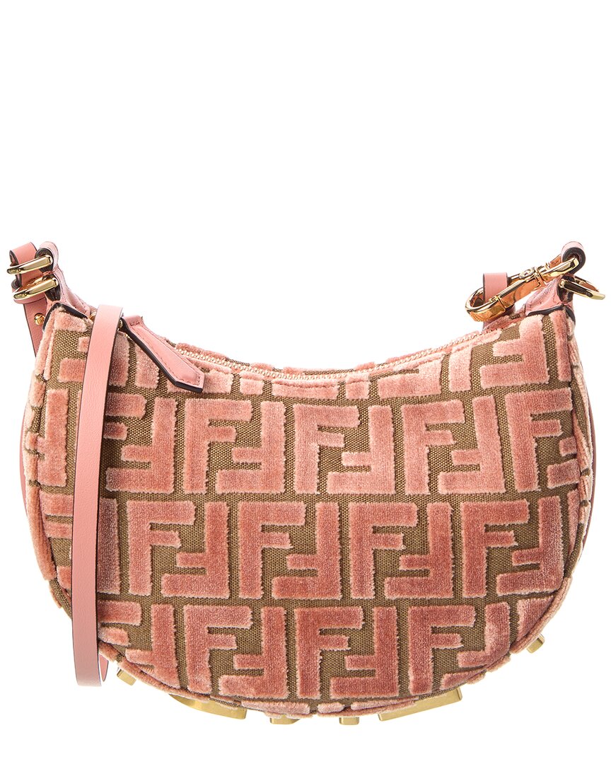 Fendi Handbag graphy Ff Jacquard Velvet & Hobo Bag Leather Pink Mini