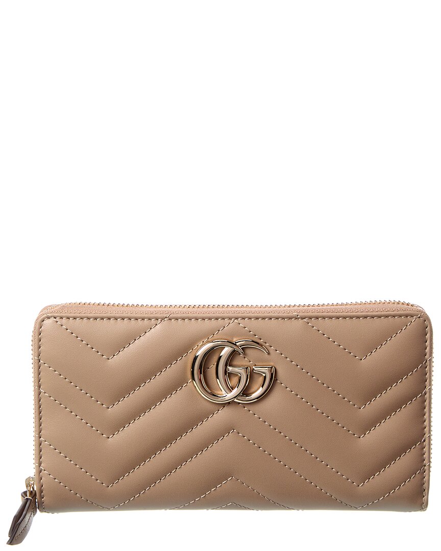Gucci Gg Marmont Leather Zip Around Wallet, Beige