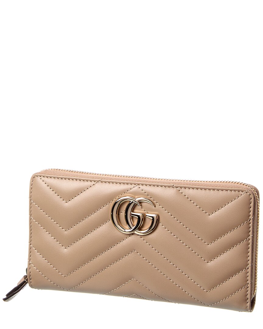 Gucci Gg Marmont Leather Zip Around Wallet, Beige