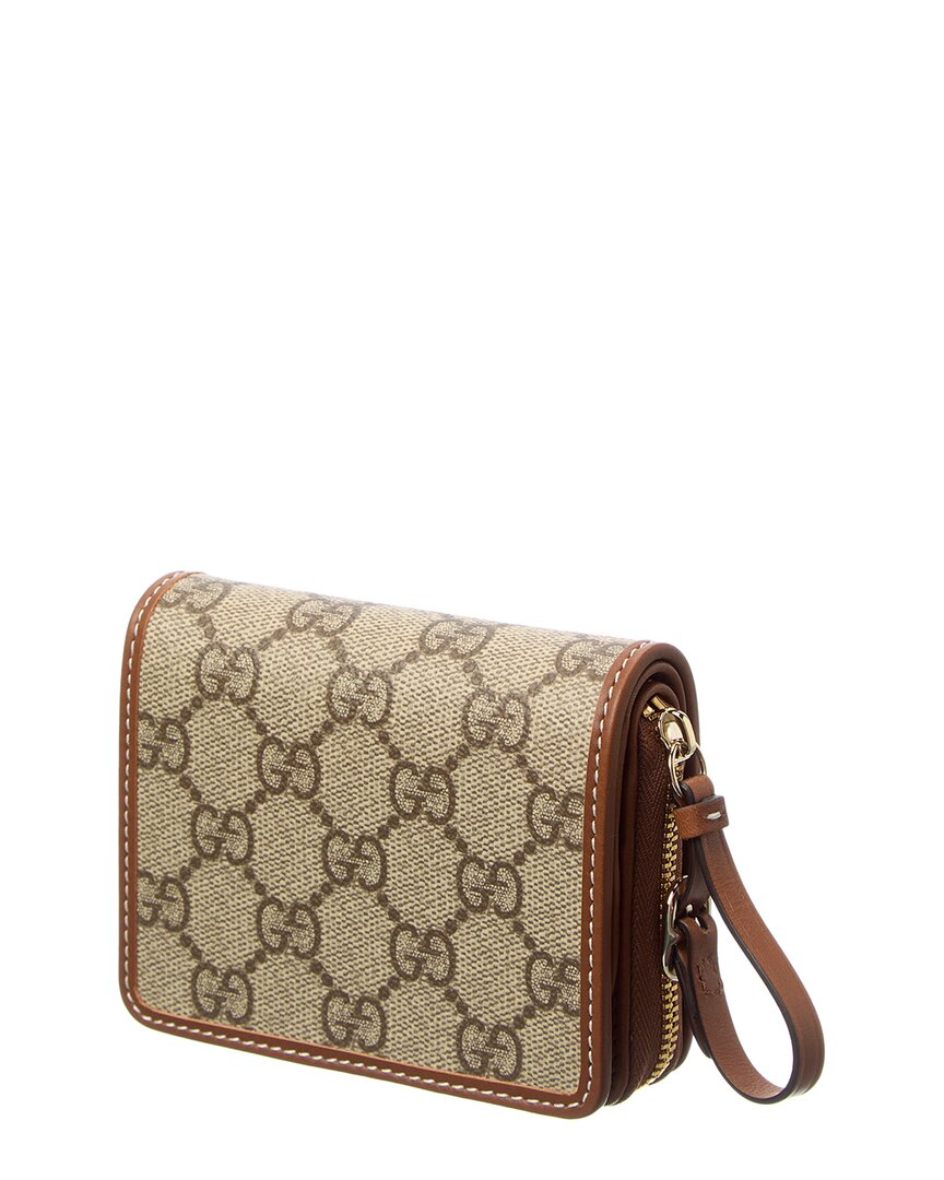 Gucci Emblem Mini Gg Supreme Canvas & Leather Zip Around Wallet
