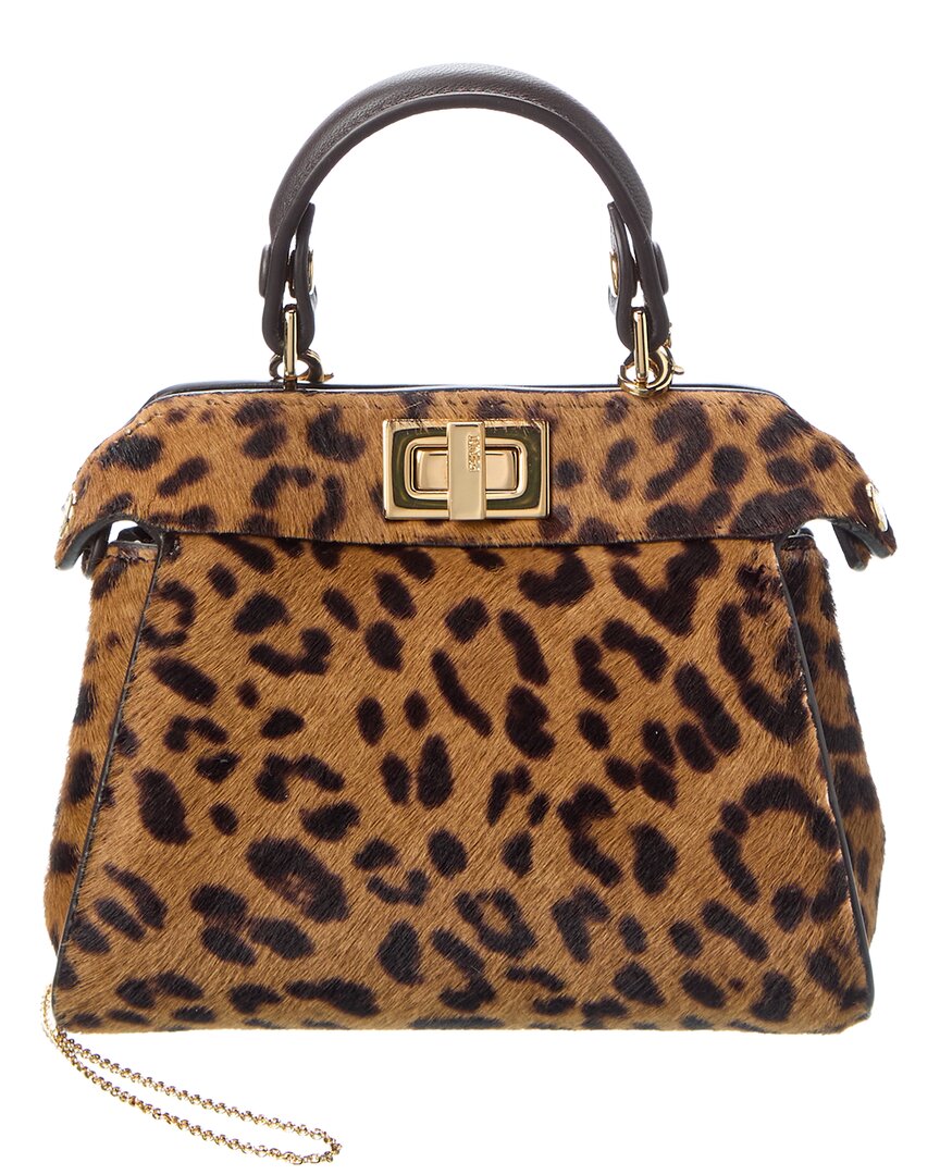 Fendi Handbag Nano Peekaboo Haircalf & Clutch Leather Clutch Bag
