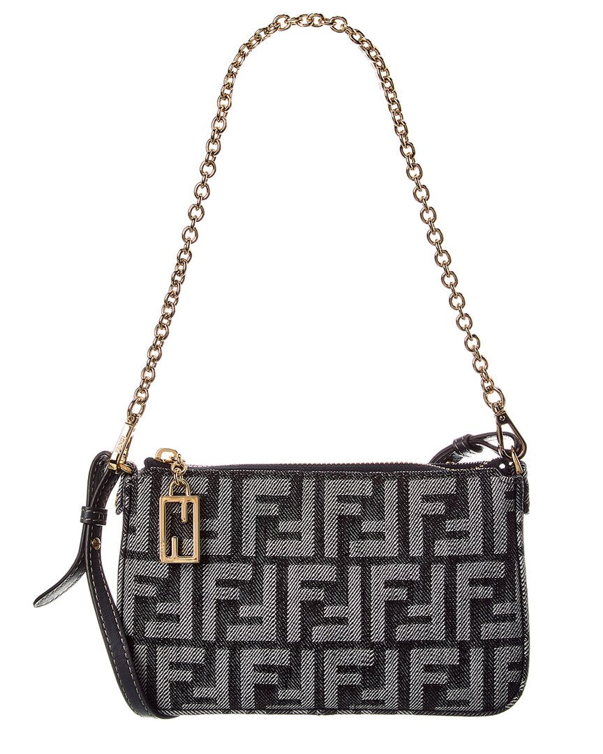 Fendi Handbag Baguette Ff Pouch Denim Blue Shoulder Bag