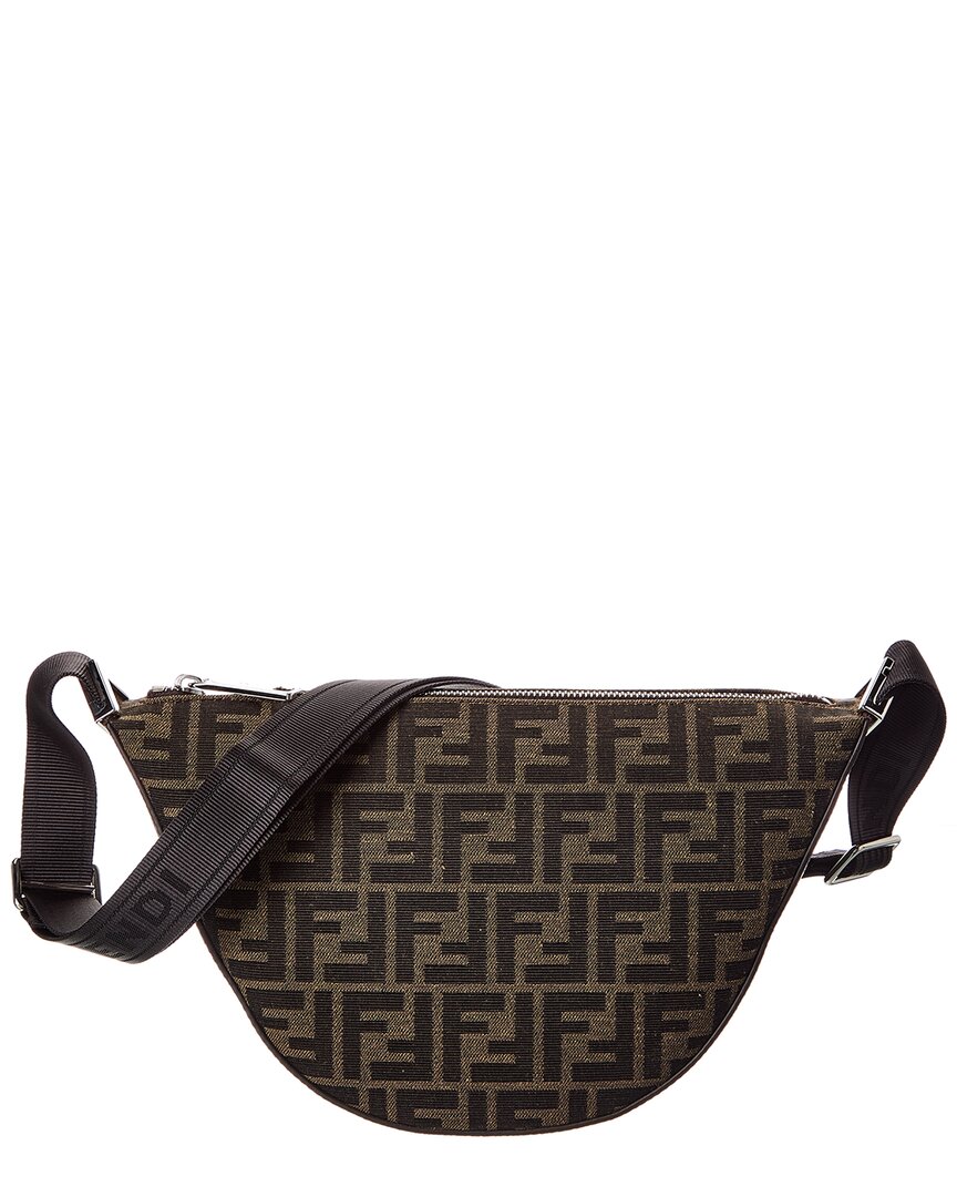 Fendi Handbag Roma Melon Ff Jacquard & Hobo Bag Leather Brown Small