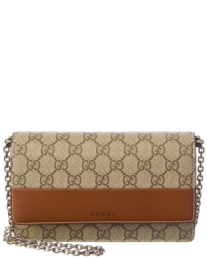 Gucci Gg Emblem Gg Supreme Canvas & Leather Wallet On Chain