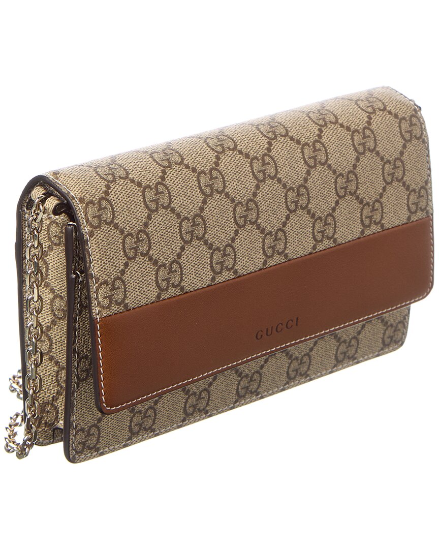 Gucci Gg Emblem Gg Supreme Canvas & Leather Wallet On Chain