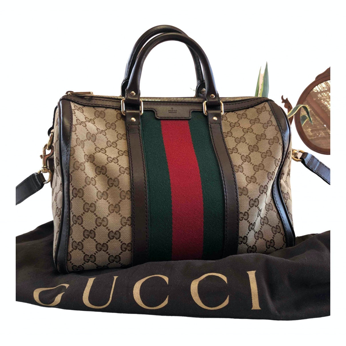 Gucci boston brown cloth handbag