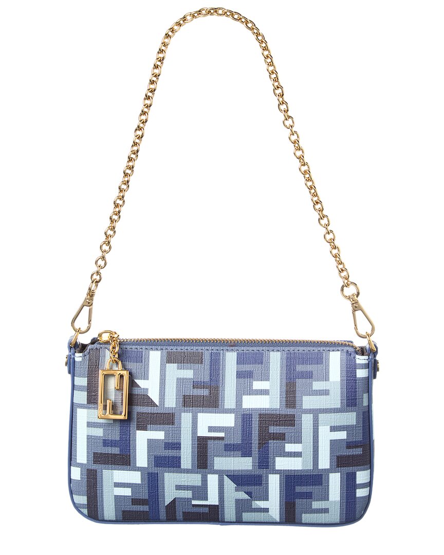 Fendi Handbag Baguette Ff Jacquard Pouch Blue Shoulder Bag