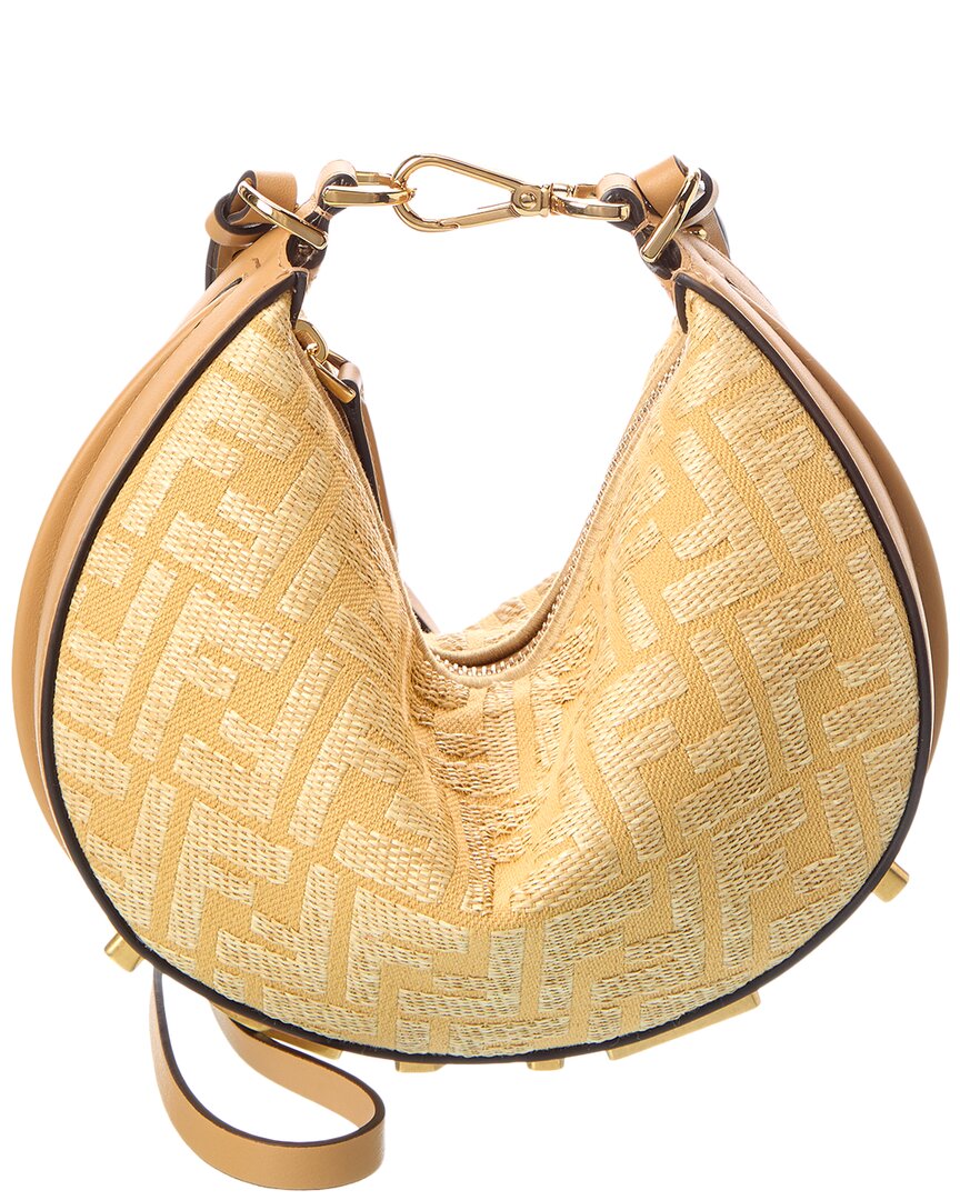 Fendi Handbag graphy Ff & Hobo Bag Leather Raffia Beige