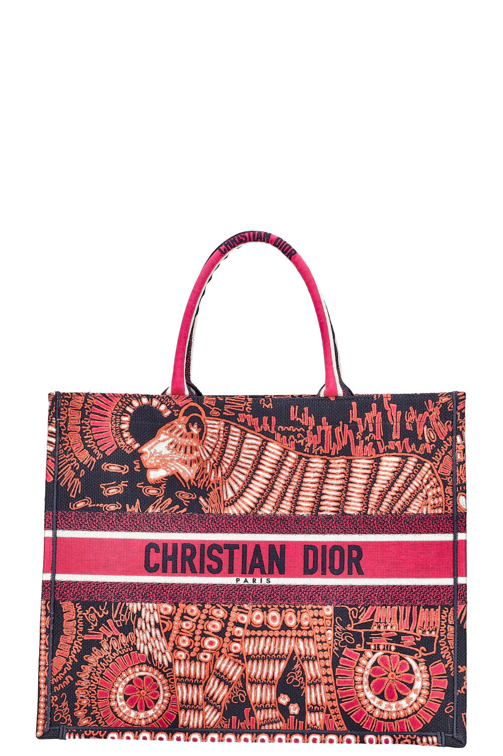 Dior Tote Bag Book Tote Tiger Pink Large