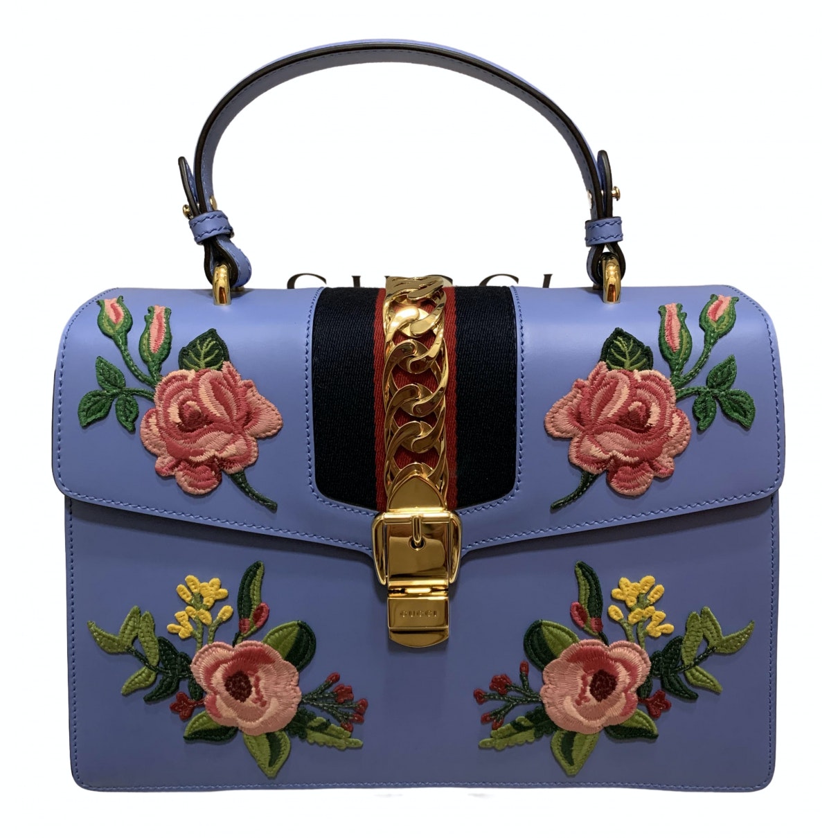 Gucci sylvie blue leather handbag
