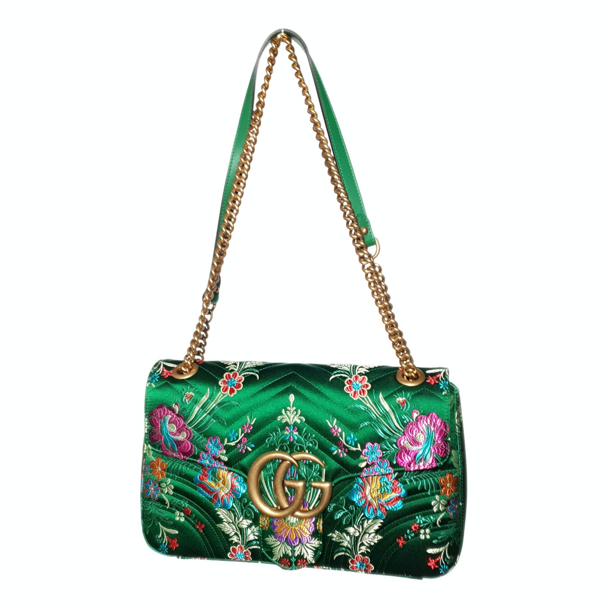 Gucci marmont green silk handbag