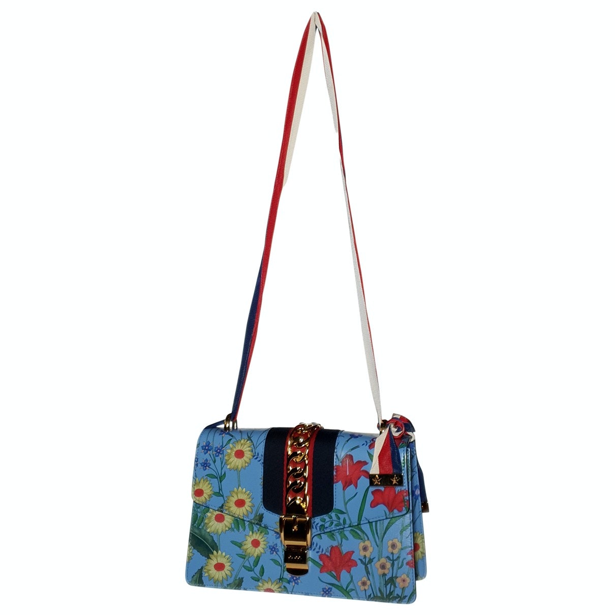 Gucci sylvie blue leather handbag
