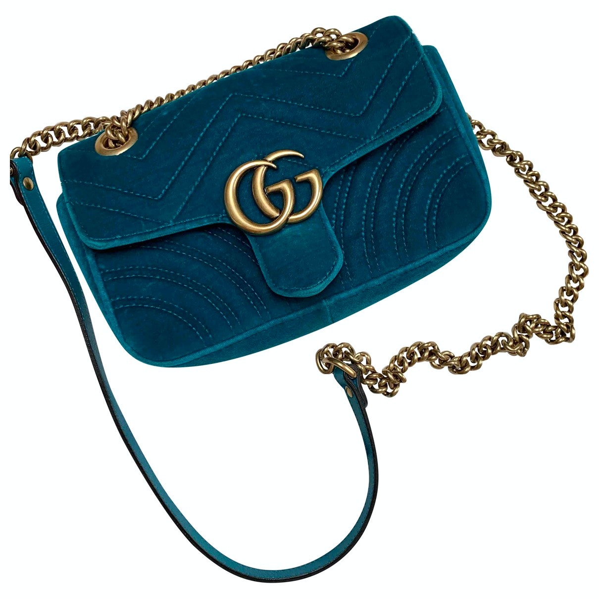 Gucci marmont turquoise velvet handbag