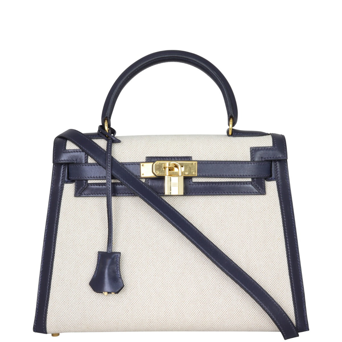 Hermes Kelly Sellier Toile And Box Crossbody Bag