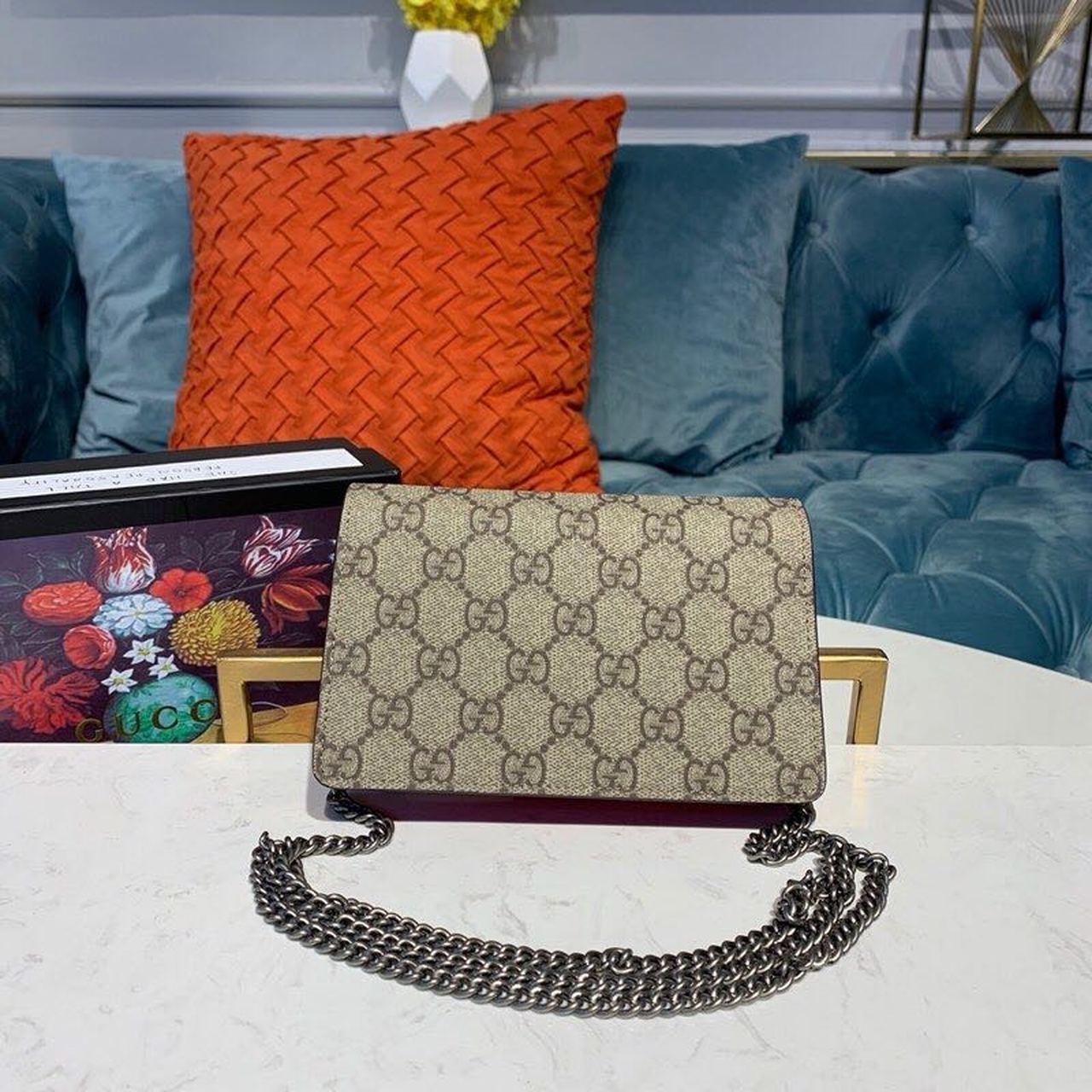 gg Dionysus Supreme Super Ebony Canvas Suede Beige Red Mini Bag