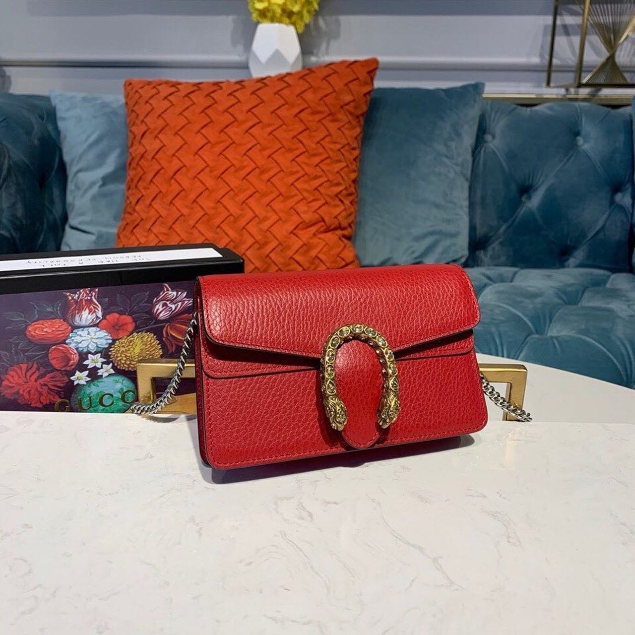 gg Dionysus Super Emerald Hibiscus Red Mini Bag