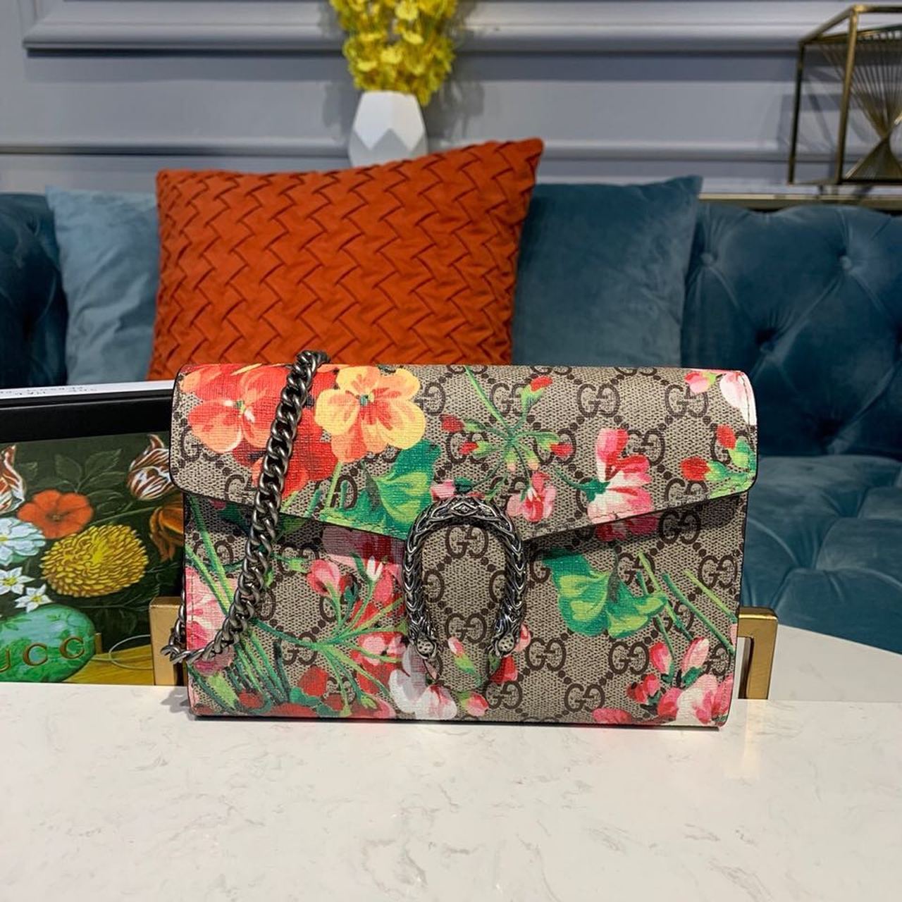 gg Floral WOC Dionysus 20cm Leather Calfskin Crossbody Bag