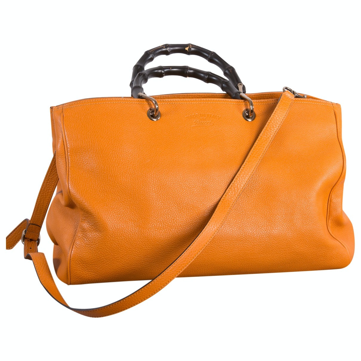 Gucci bamboo orange leather handbag
