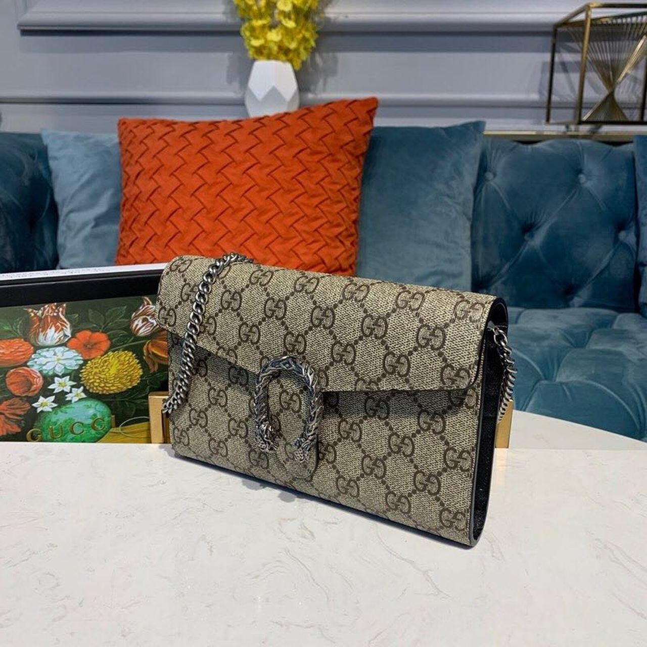 gg Dionysus Ebony gg Supreme Canvas Beige Mini Chain Mini Bag