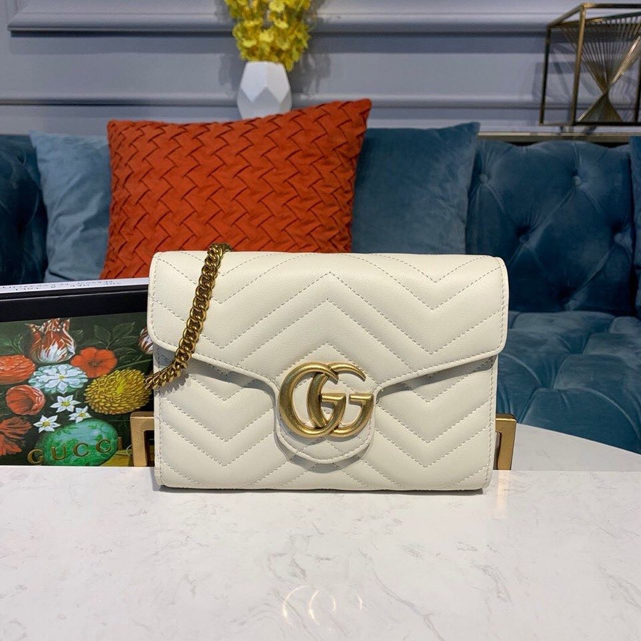 gg Marmont MatelassÃ© 8in White Mini Bag