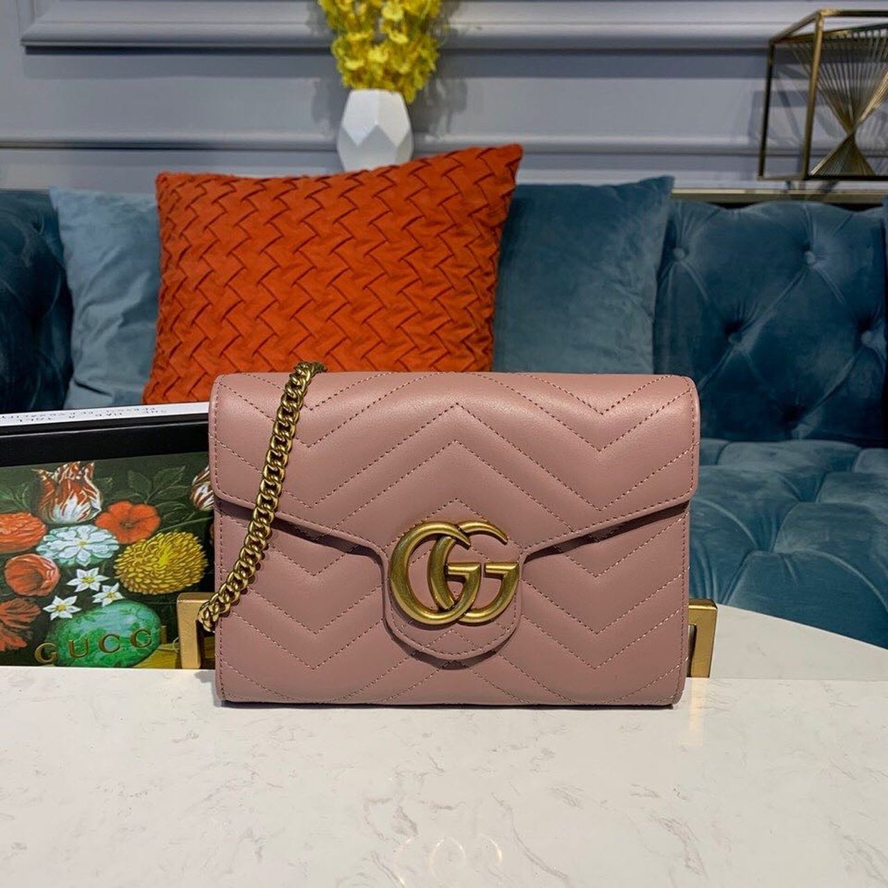 gg Marmont MatelassÃ© Dusty MatelassÃ© Pink Mini Bag 8In20Cm Beaunoirrbeaunoirr