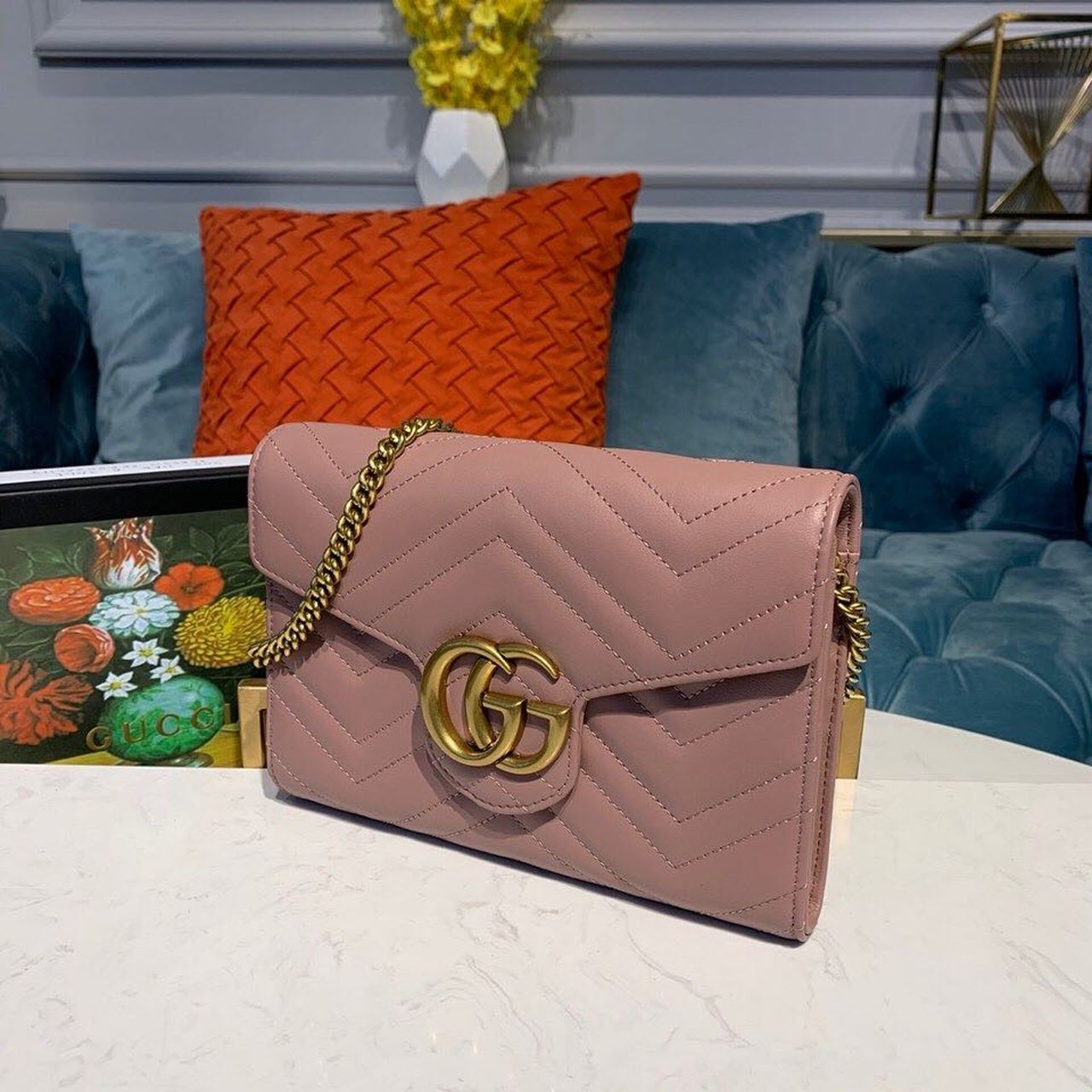 gg Marmont MatelassÃ© Dusty MatelassÃ© Pink Mini Bag 8In20Cm Beaunoirrbeaunoirr