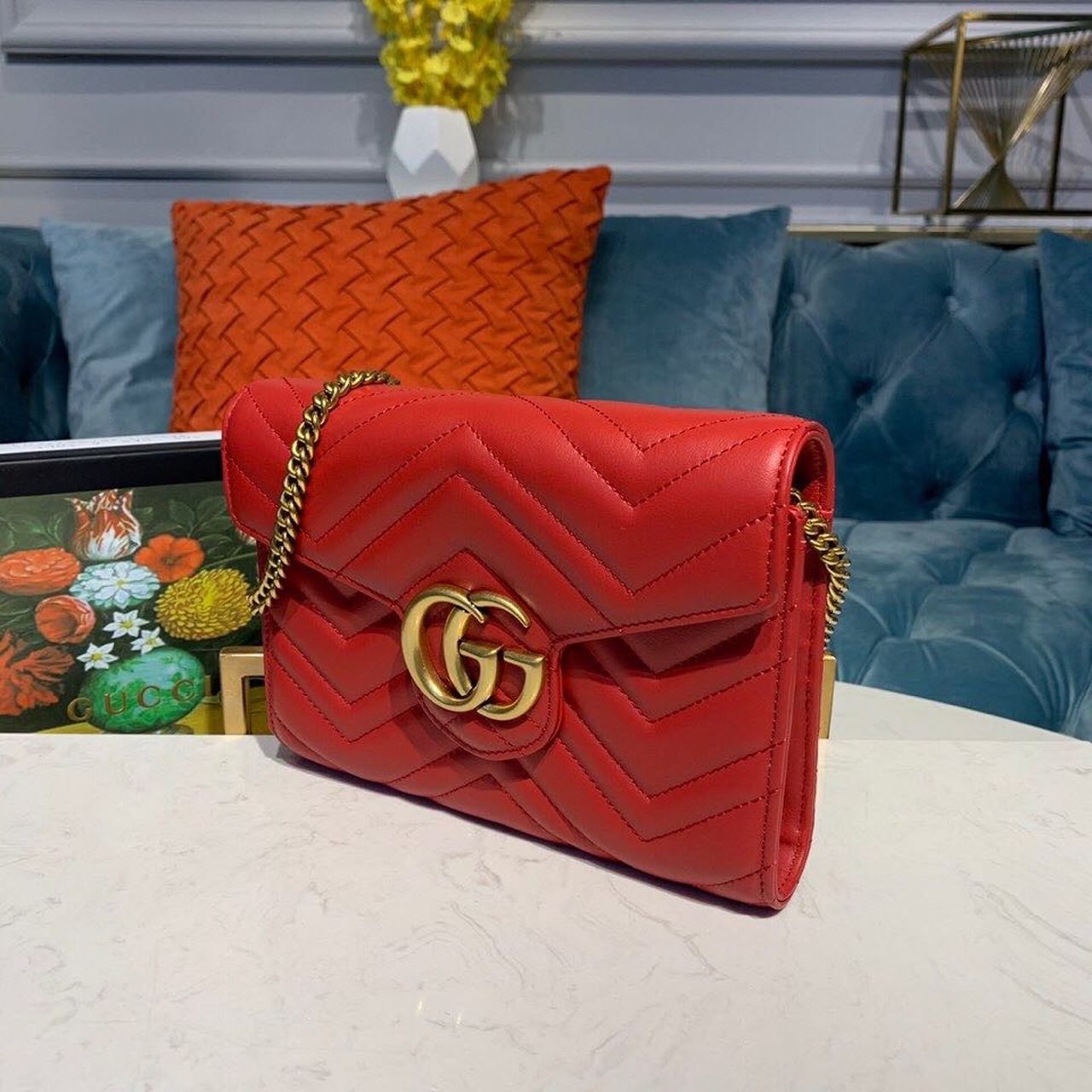 gg Marmont MatelassÃ© Dusty MatelassÃ© Red Mini Bag