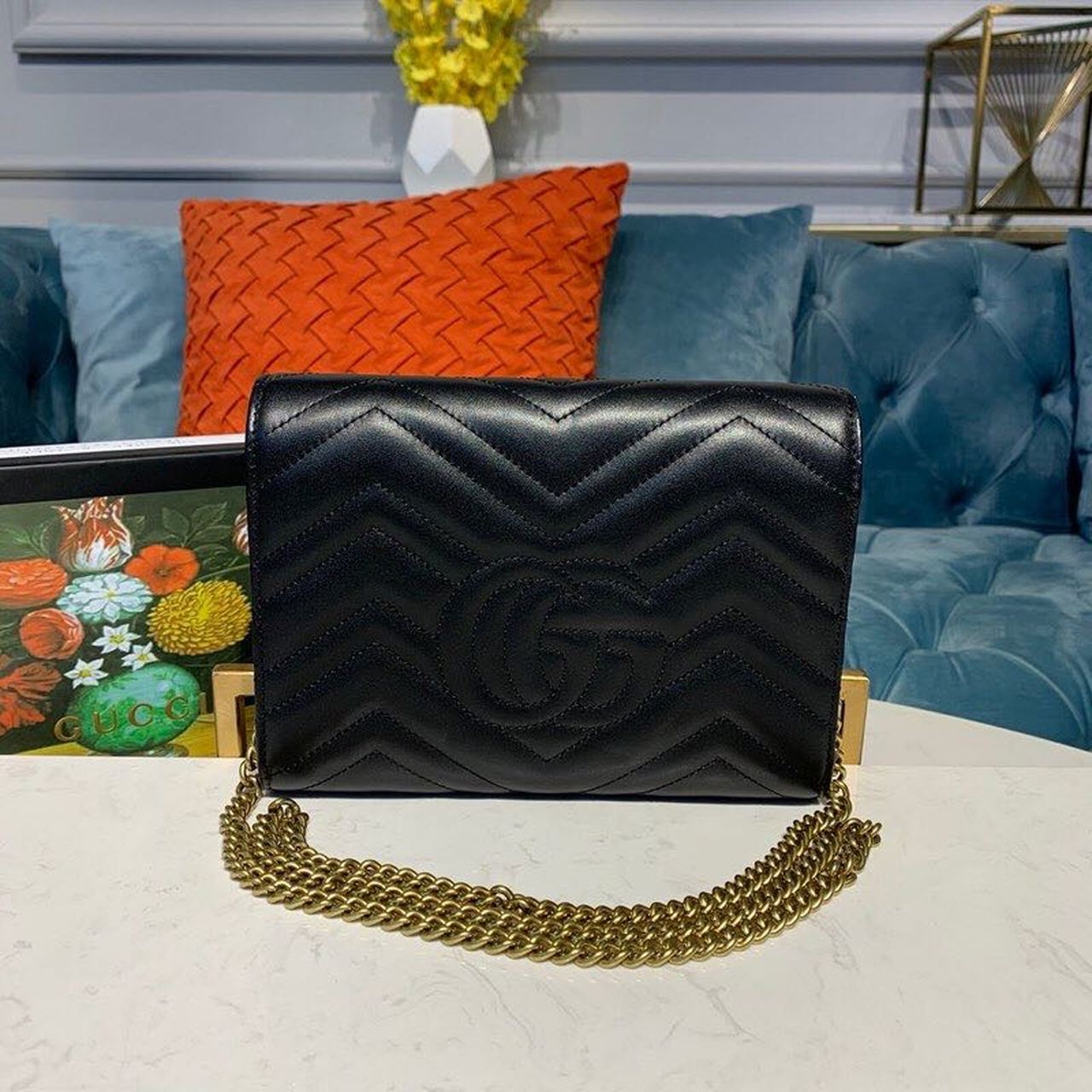 gg Marmont MatelassÃ© Chevron Black Mini Bag Beaunoirrbeaunoirr Dtd1T