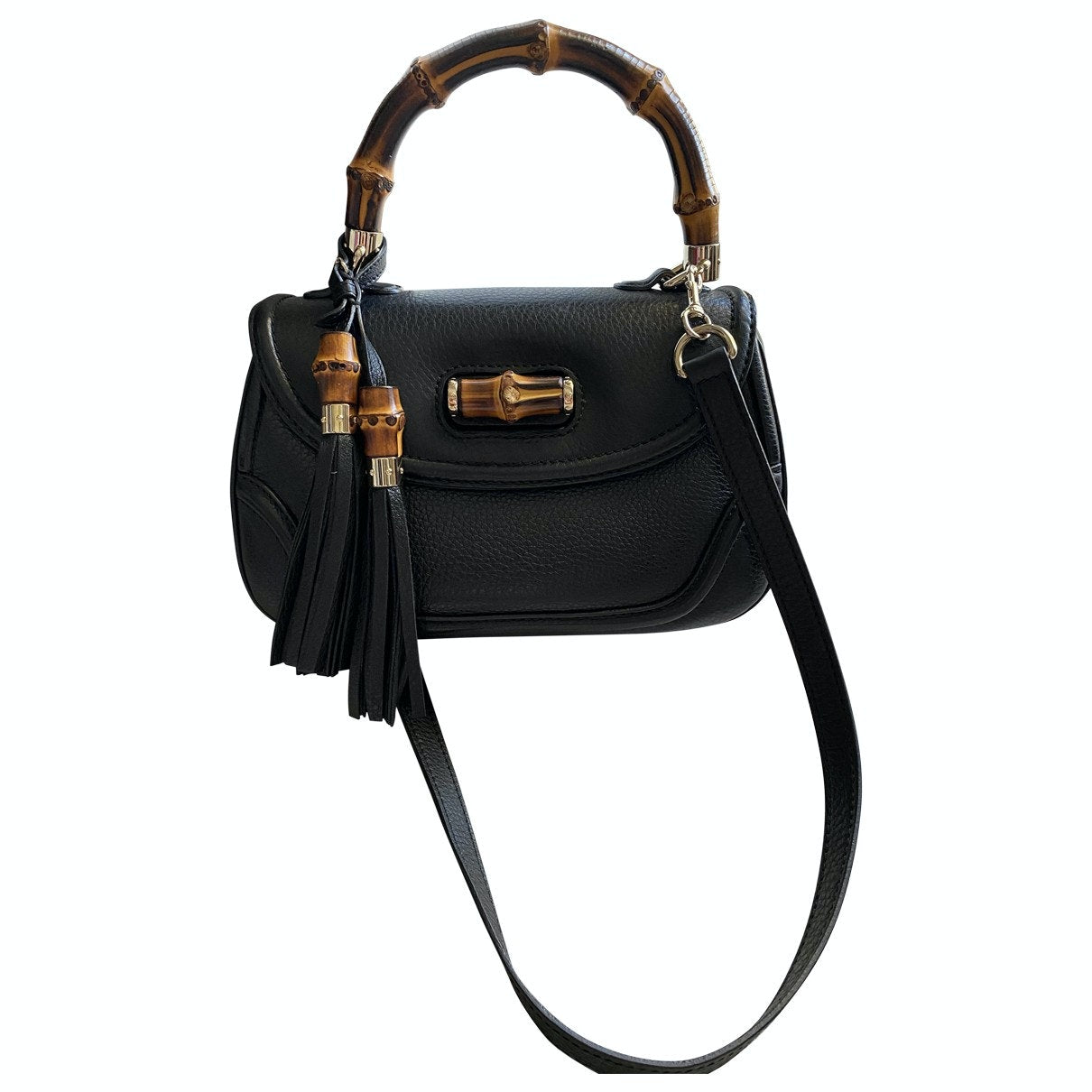 Gucci bamboo black leather handbag