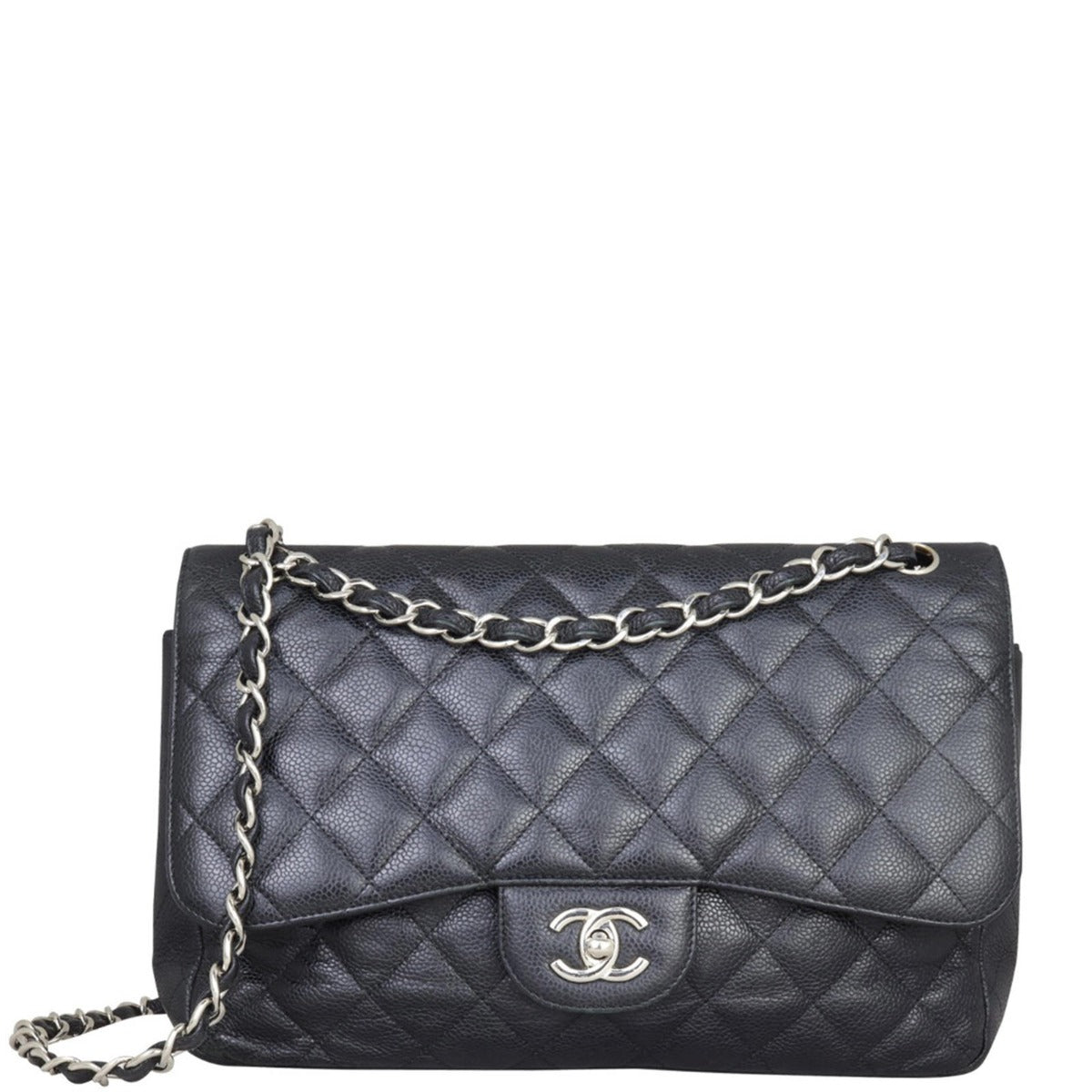 Chanel Classic Double Jumbo Lambskin Hardware Handbag Black Silver