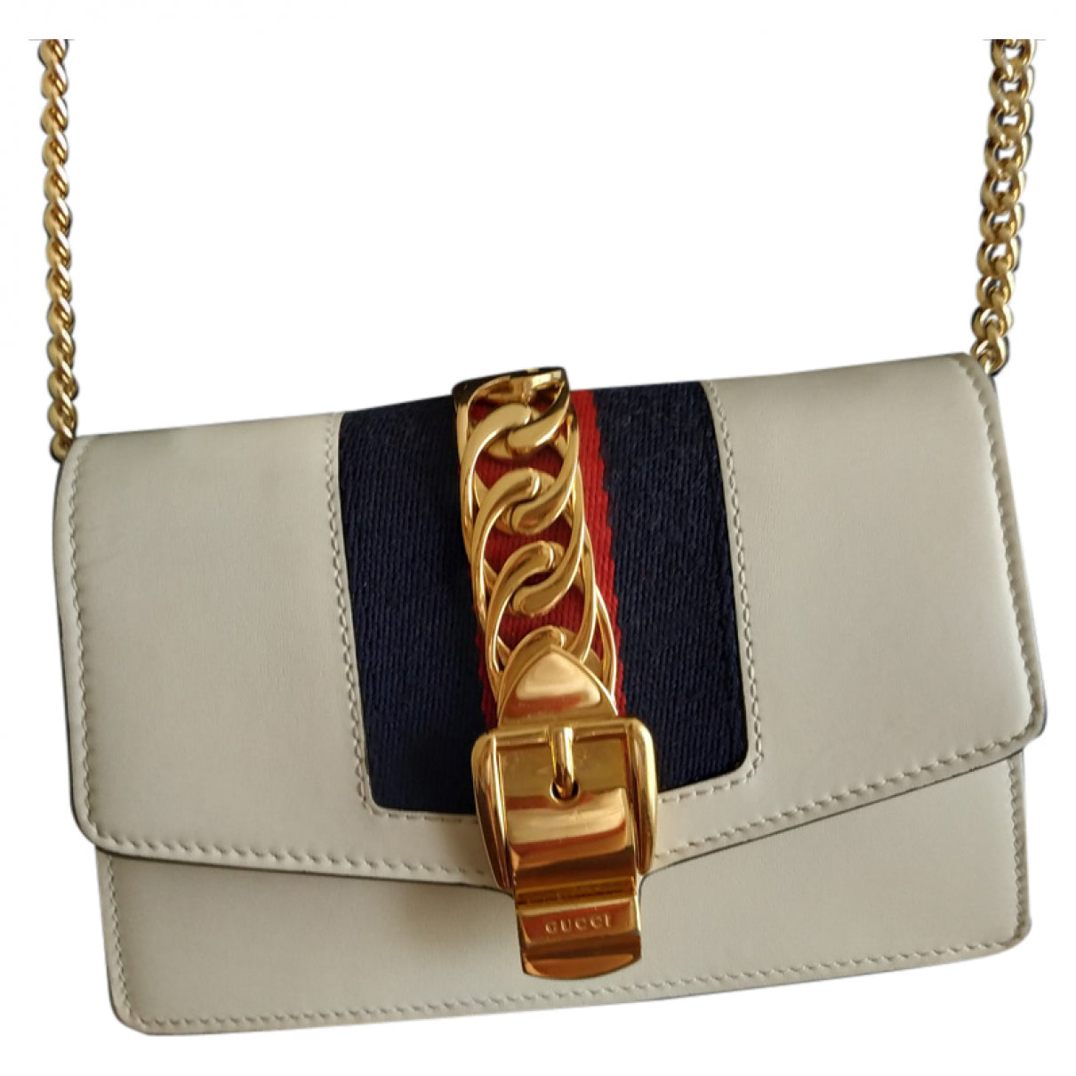 Gucci sylvie beige leather handbag