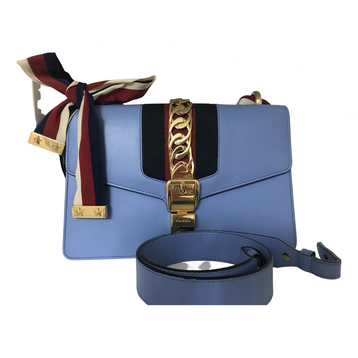 Gucci sylvie blue leather handbag