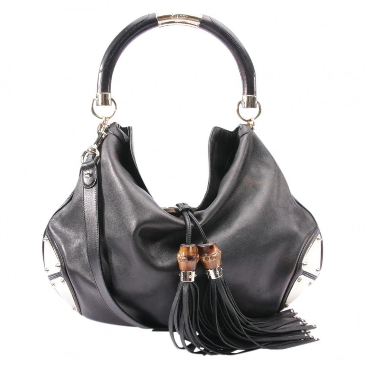 Gucci bamboo black leather handbag