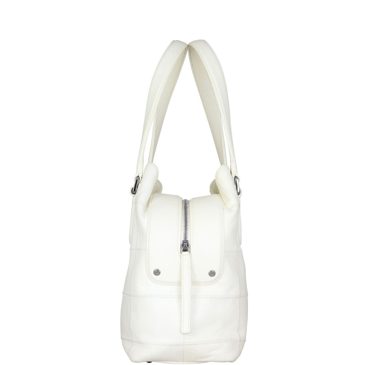 Chanel Square Stitch Tote Caviar White Logo Tote Bag