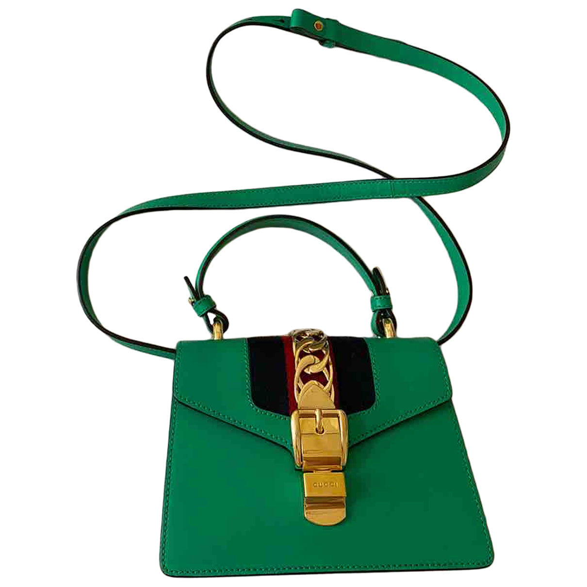 Gucci sylvie green leather handbag