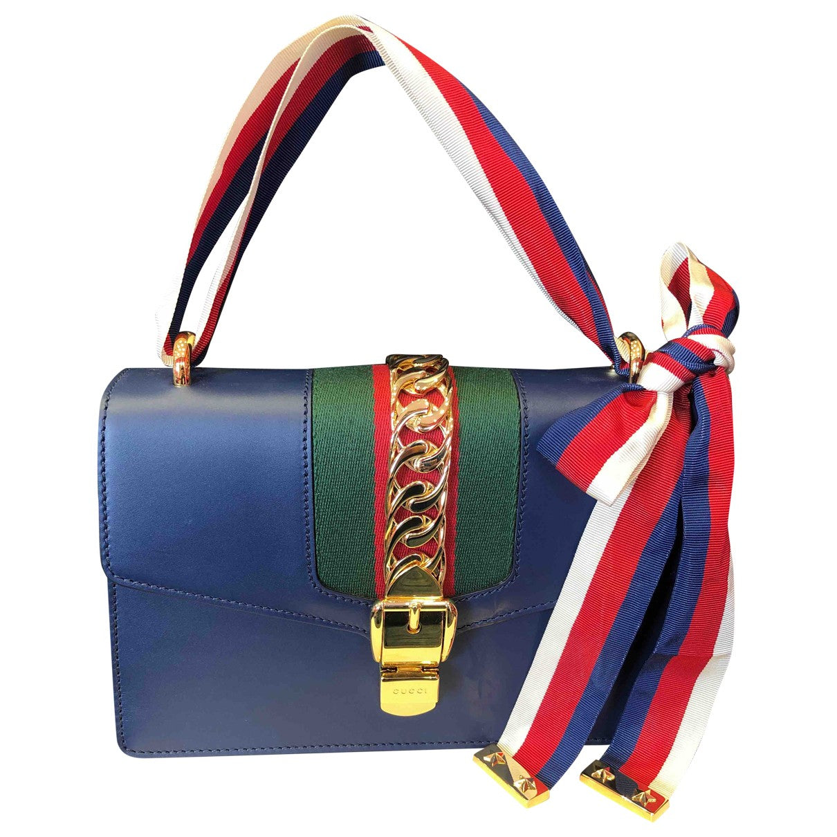 Gucci sylvie blue leather handbag