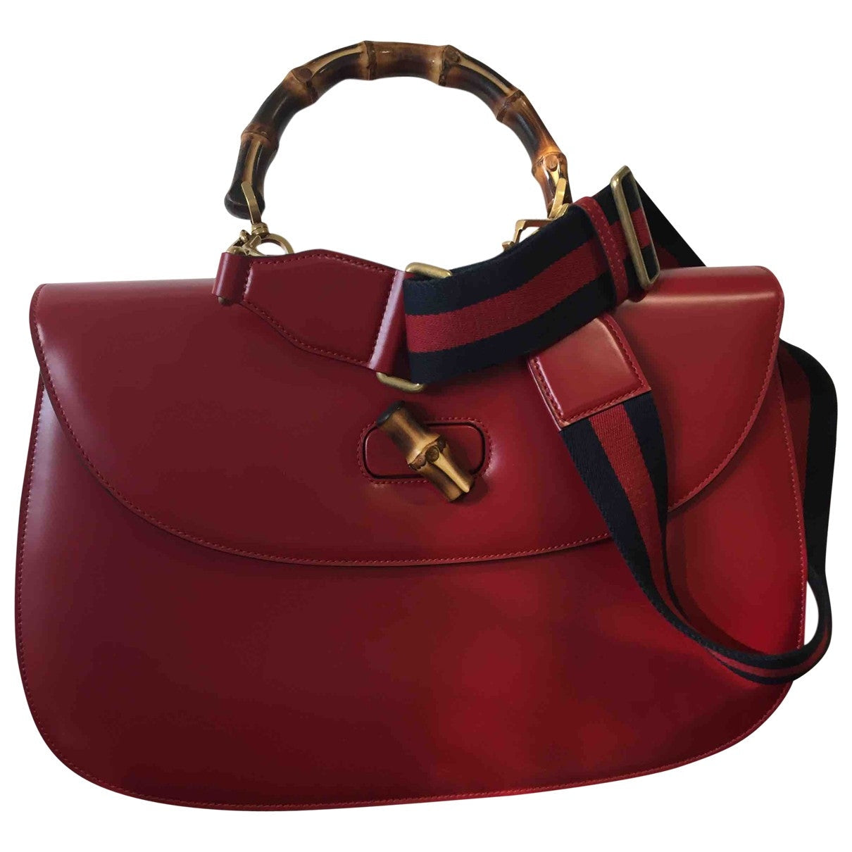 Gucci bamboo red leather handbag