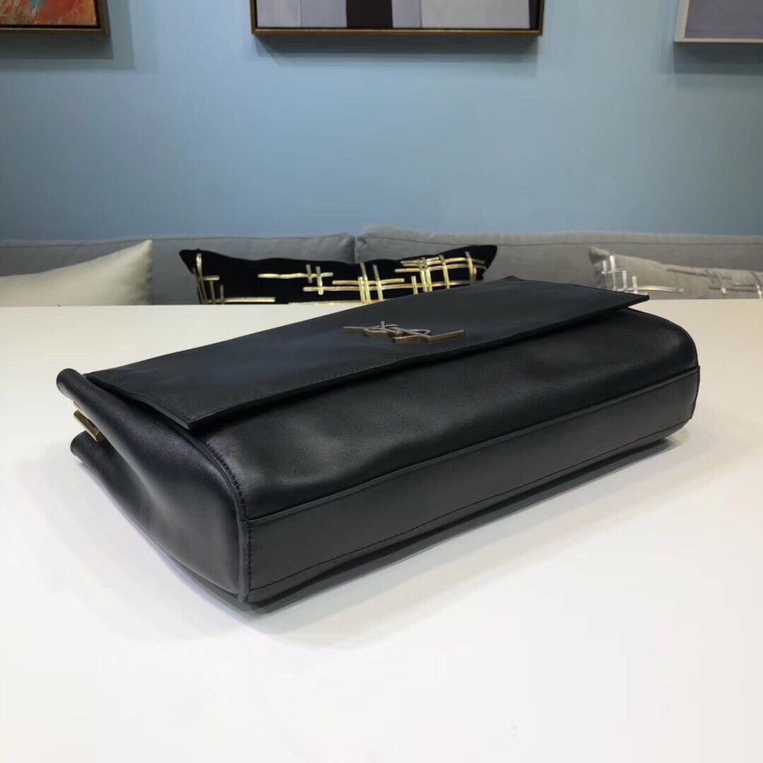 YSL Saint Laurent Kate 9in 24cm Grain De Poudre Black Medium Chain Handbag