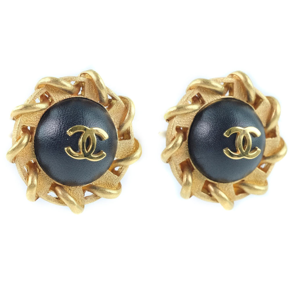 CHANEL Earring Plated Gold , Leather gold COCO Mark Women  