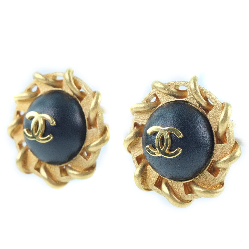 CHANEL Earring Plated Gold , Leather gold COCO Mark Women  