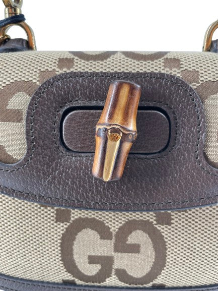 Gucci Bamboo 1947 Top Handle Bag Jumbo Gg Canvas Brown Canvas Handbag