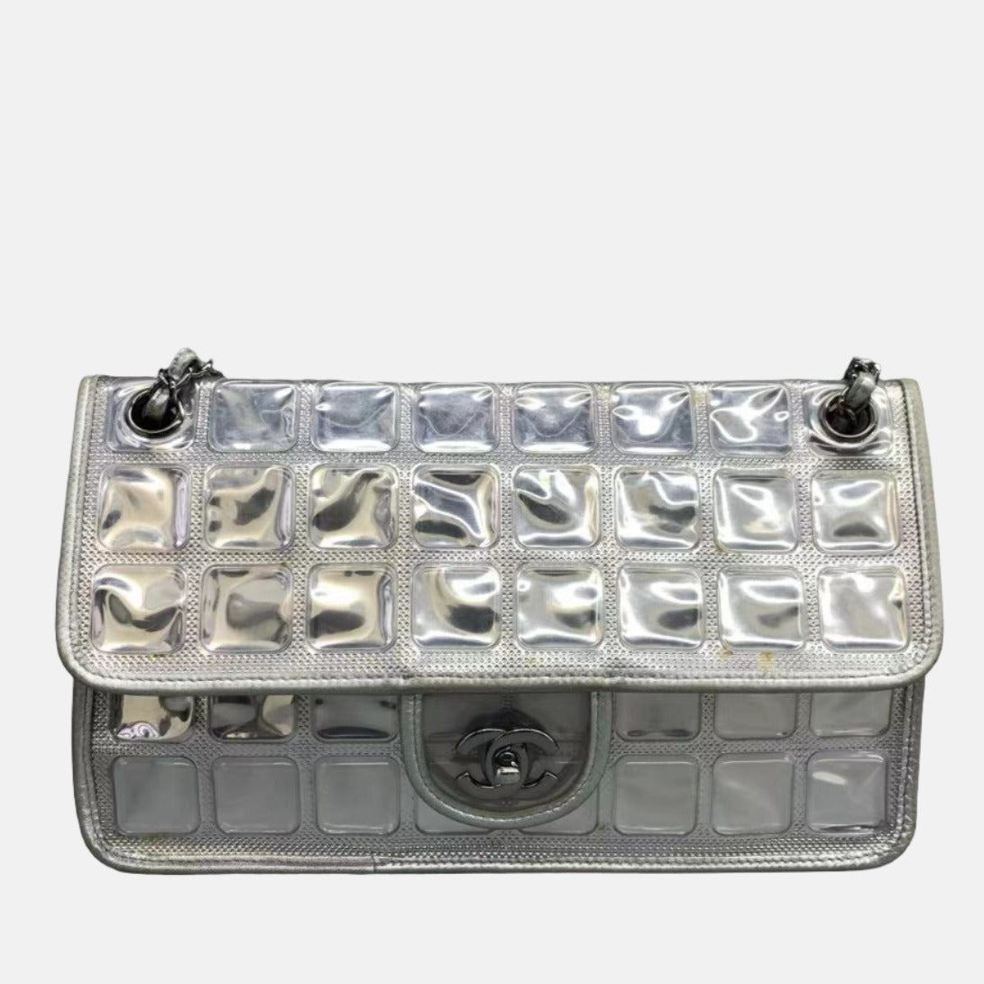 Chanel Ice Cube Chocolate Bar Classic Flap Silver Leather Handbag 3