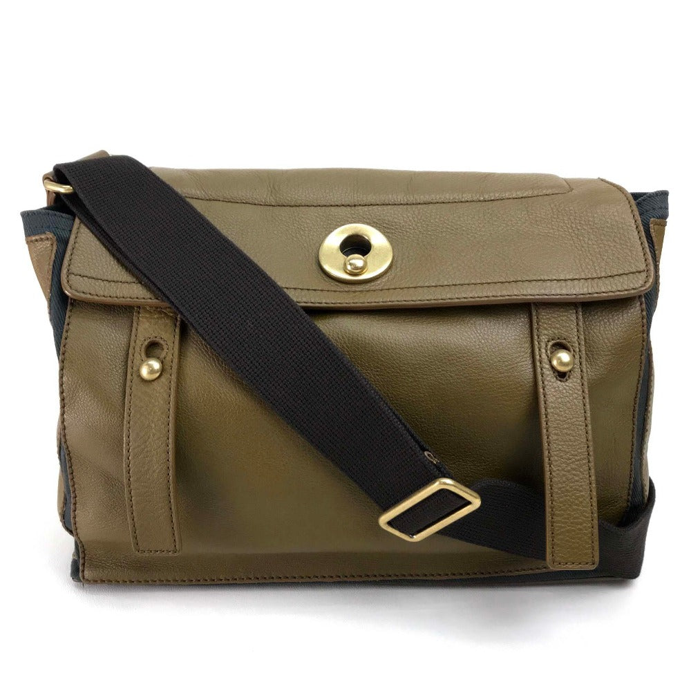 YSL Saint Laurent Yves Shoulder Bag Toe Sling Bag Women Leather Canvas Brown