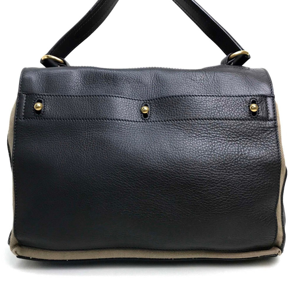 YSL Saint Laurent Yves Handbag Dark Toe One Belt Women Leather Canvas Beige