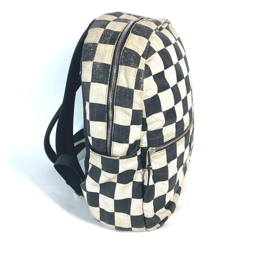 YSL Saint Laurent Paris Backpack Coated Grid Pattern Mens Leather Canvas Beige