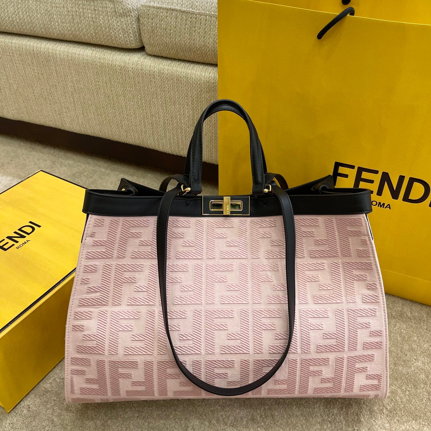 Fendi Ff Canvas Pink Shoulder Bag