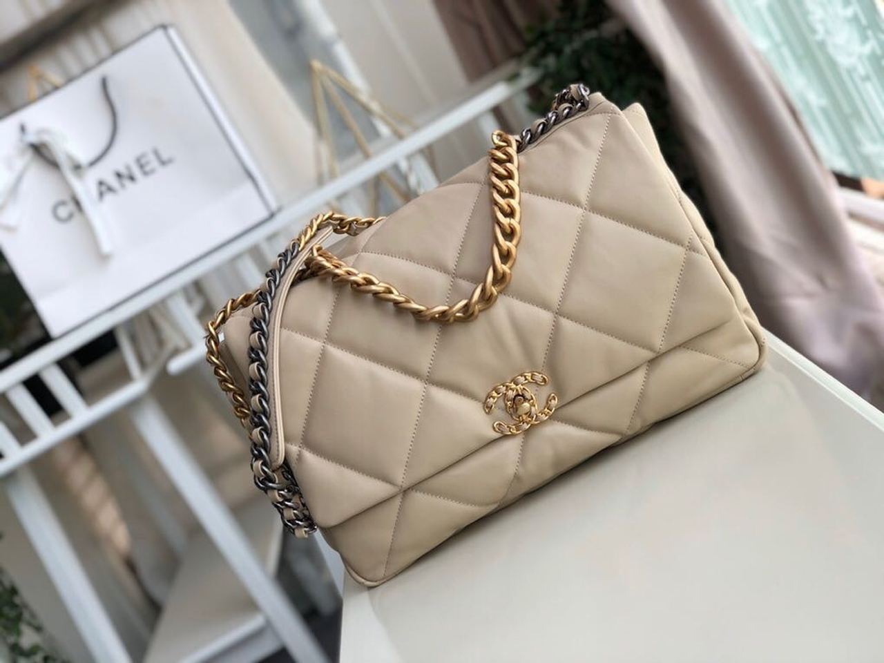 Chanel Maxi Beige Travel Bag