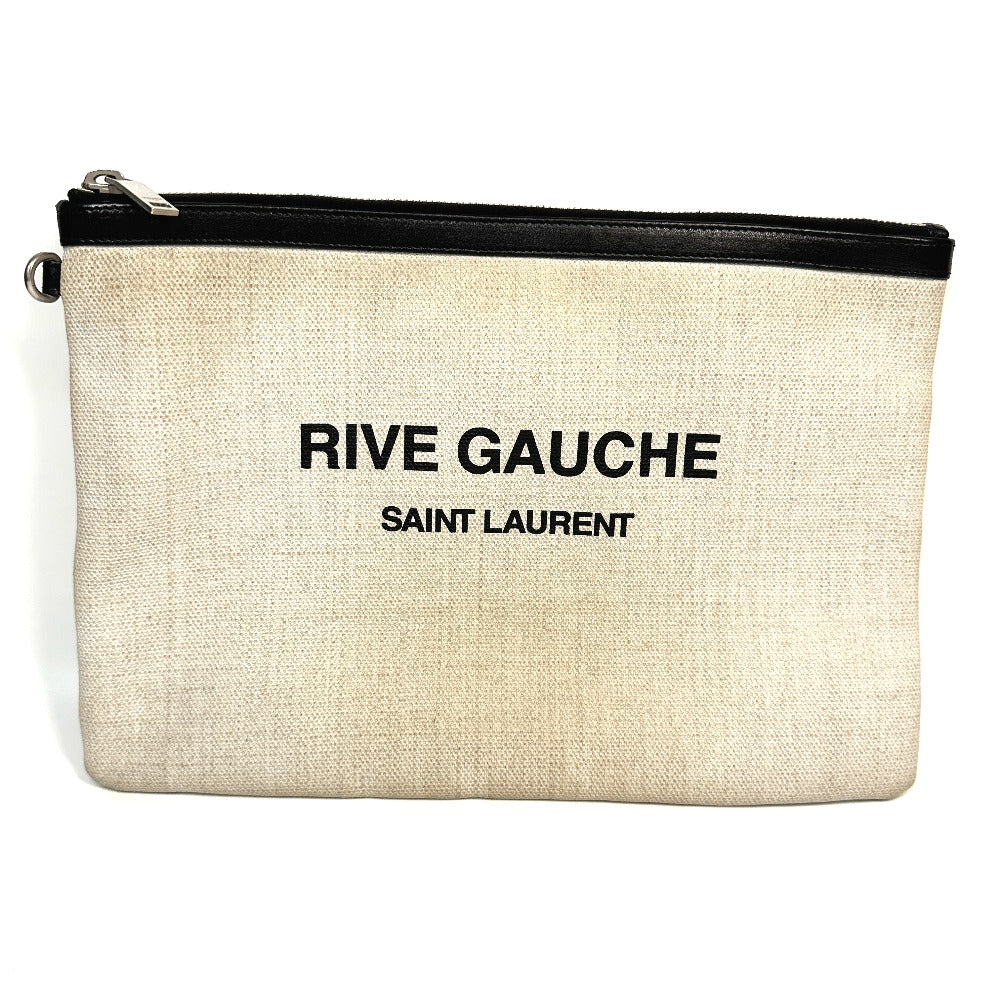YSL Saint Laurent Paris Clutch Bag Coated Pouch Rive Gauche Mens Leather Canvas Gray